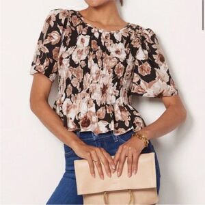 Rails Rosie Top Sepia Roses Smocked Black Dark Floral Blouse Small NWT